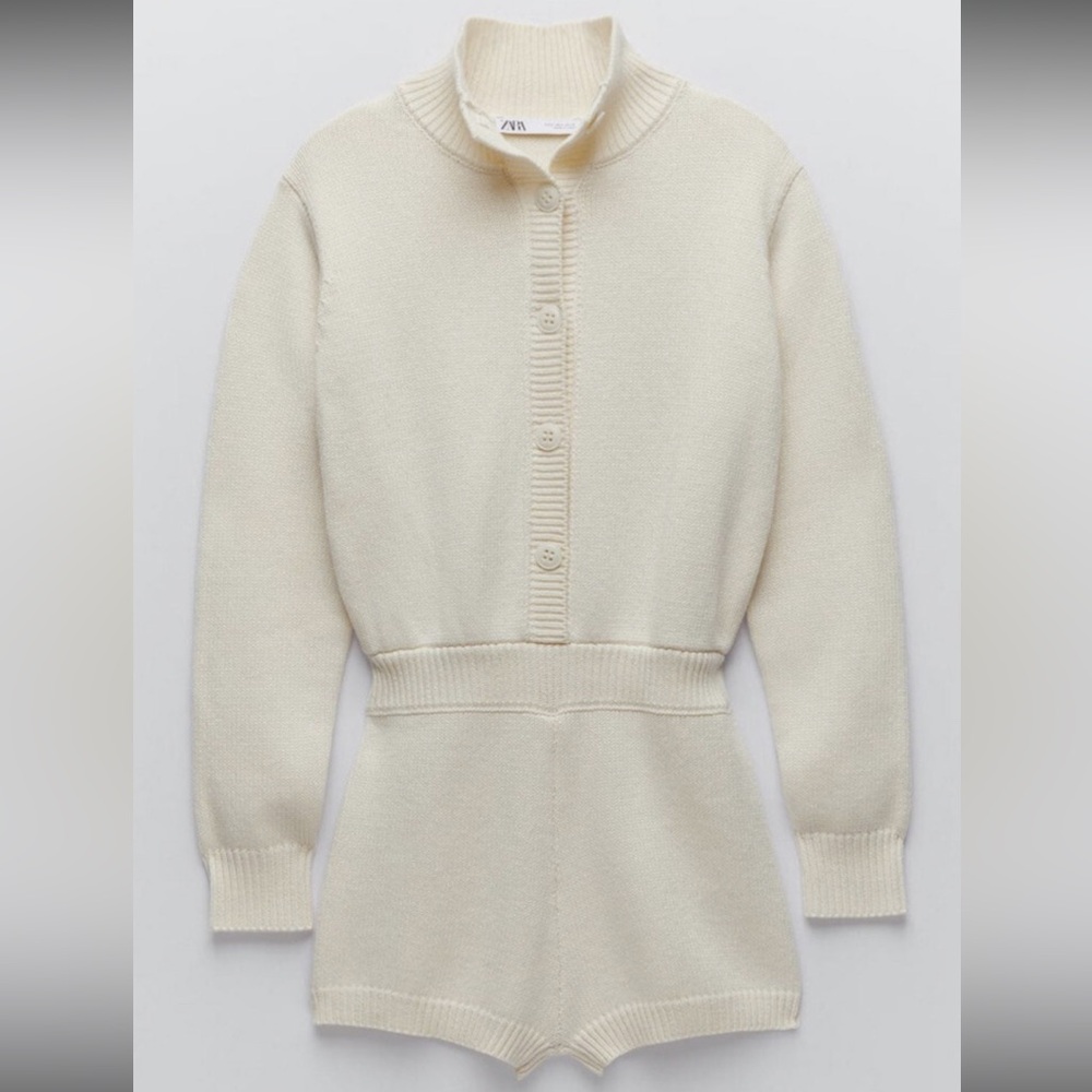 BRAND NEW WITH TAGS Zara Cream Knit Button-Up Jumpsuit